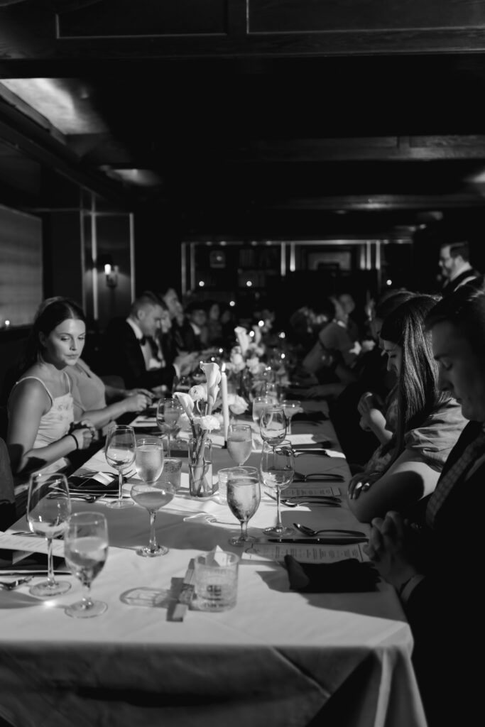 Intimate Chicago wedding reception dinner at Tortoise Supper Club in River North