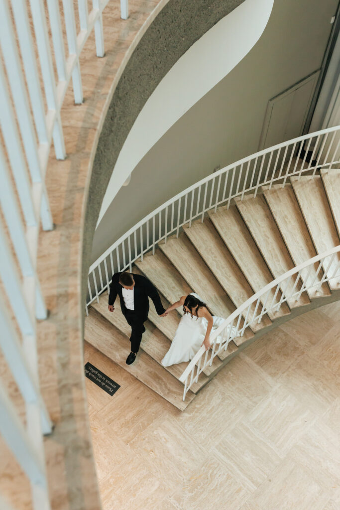 Wedding portraits inside the Art Institute of Chicago during a rainy, intimate Chicago wedding