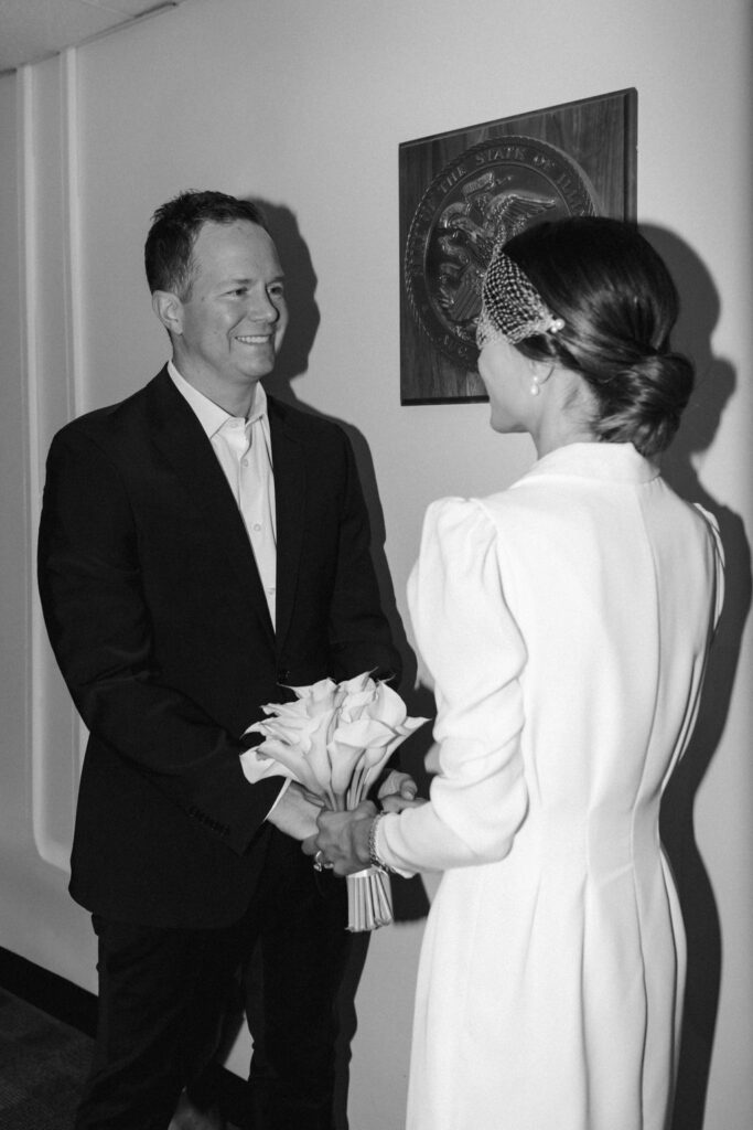 Couple inside Chicago City Hall on their elopement day