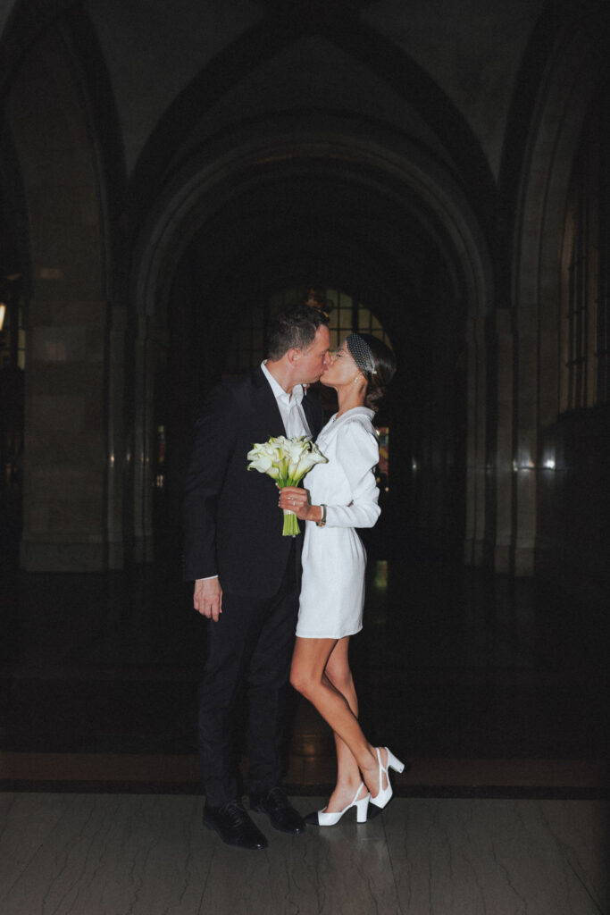 Couple inside Chicago City Hall on their elopement day