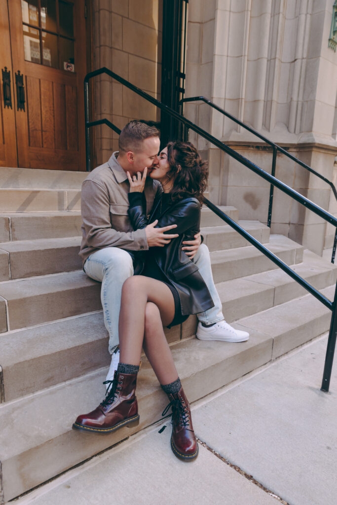 Engaged Couple kissing.
